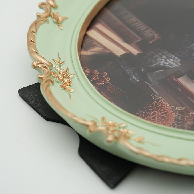 Oval Frame 8x10 - Soft Green Gold Vintage Picture Frames 8x10, Antique Ornate Frames 8 X 10 With Glass Front For Tabletop Photo Display And Wall Hanging, Frame 8 By 10