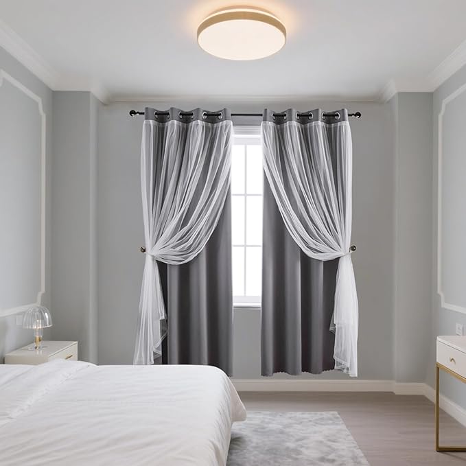Anytime Home Curtains Blackout and Sheer Layered Solid Window Curtain Panel Pair with Grommet Top, 52Wx120L,Grey