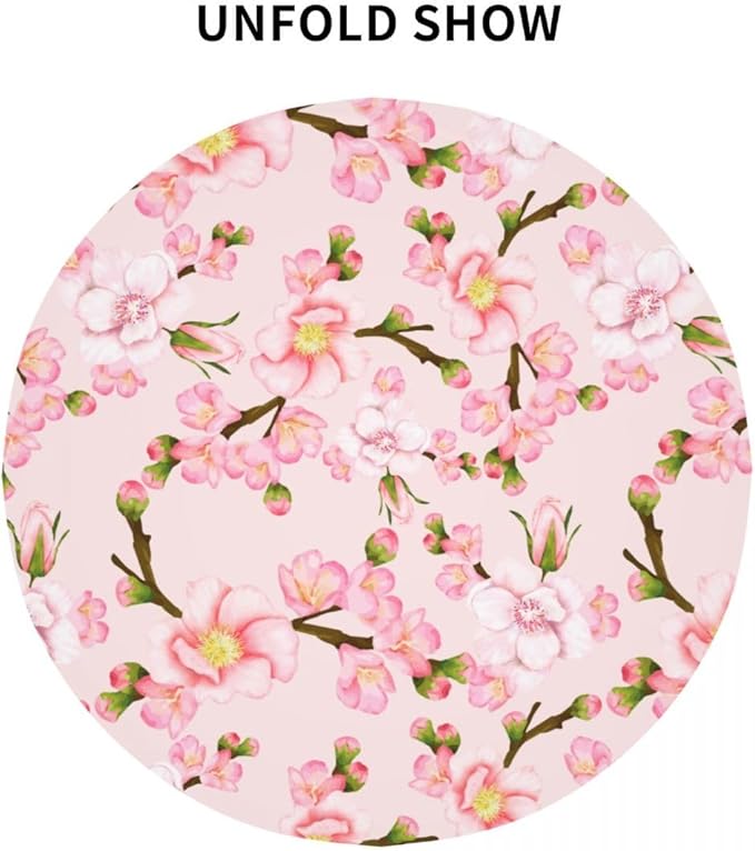 Japanese Tablecloth, Navy Blue Koi Traditional Cherry Blossom Vintage Floral Oriental Water Resisitant Wipeable Table Cover for Dining Kitchen Living Room Home Party Holiday Decor 60 inch Round