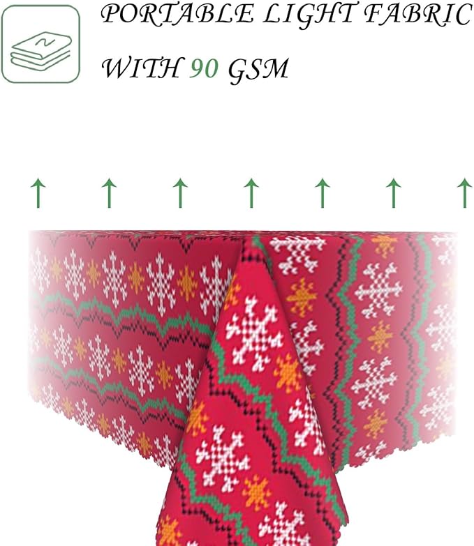 70x90 Inch Christmas Rectangle Tablecloth Pixels Snowflake Red Stripe Table Cloth Washable Durable Table Cover for Kitchen Dining Ugly Christmas Sweater Party Decor