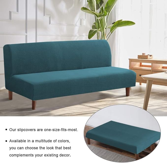 Flamingo P Stretch Armless Futon Covers Full Queen Futon Couch Covers Slipcover Futon Sofa Cover Futon Bed Cover Furniture Protector Covers with Elastic Bottom, Soft Thick Jacquard Washable, Deep Teal