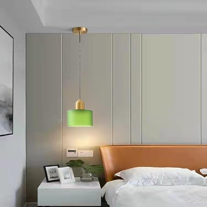 Modern Glass Pendant Light, E26 Hanging Light Fixture with Gold Metal Socket, Adjustable Cord Ceiling Lighting for Kitchen, Dining Room, and Bedroom (Frosted Green)