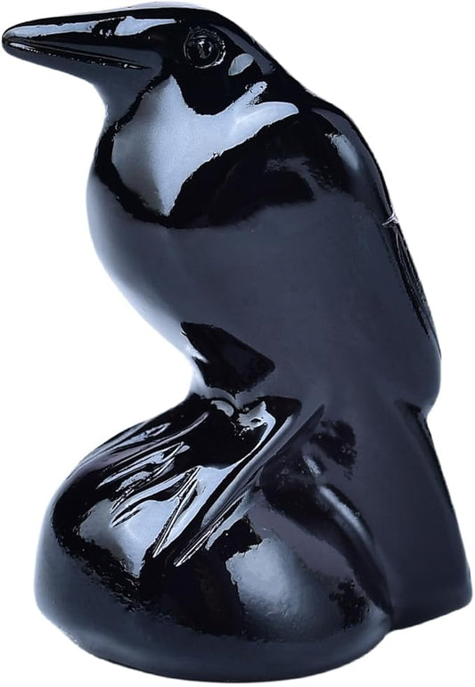 Natural Obsidian Crystal Raven Statue 2" Healing Crystal Handmade Sculpture Lucky Guardian Pocket Statues Reiki Meditation Office Home Decoration Gift