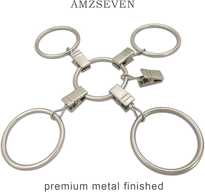 100 Pack Metal Curtain Rings with Clips, Drapery Clips Hooks, Decorative Curtain Rod Clips 1.5 in Interior Diameter, Matte Silver