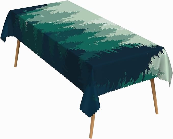 70x120 Inch Nature Rectangular Tablecloth Misty Pine Forest Silhouette Table Cloth Waterproof Durable Table Cover for Party Picnic Indoor Gaming Room Decor