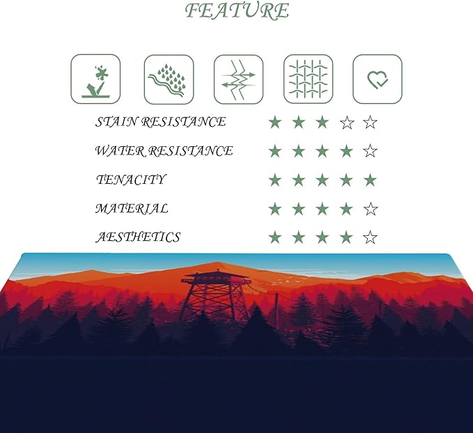 70x90 Inch Nature Rectangular Tablecloth Afterglow Sentry Tower Illustration Table Cloth Waterproof Durable Table Cover for Picnic Indoor Gaming Room Decor
