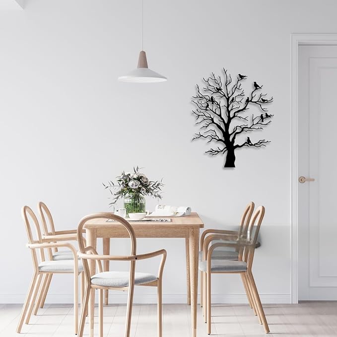 LIYOUYA Tree Bird Metal Wall Decor - Rustic Farmhouse Room Decor Simple Black Wall Art Home Decor for Living Room, Bedroom, Dining Room, Courtyard (Black)