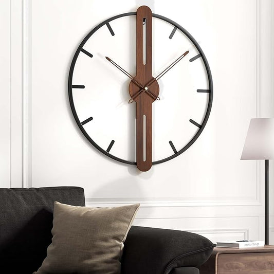 24 Inch Large Wall Clock for Living Room, Modern Silent Non Ticking Battery Operated Big Clock, Rustic Minimalist Wood Metal Frame Decorative Wall Clocks for Office, Bedroom, Kitchen