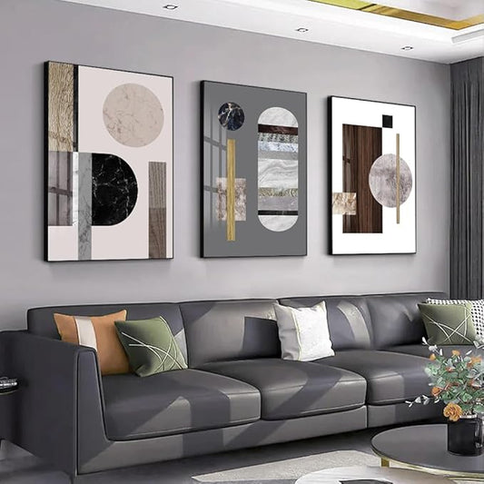 QKF Large Abstract Bright Canvas Framed Wall Art Decor For Living Room For Wall Modern Posters & Prints Bedroom Office Artwork For Home Geometry Round Square Paintings（20"X28"X3 pieces）