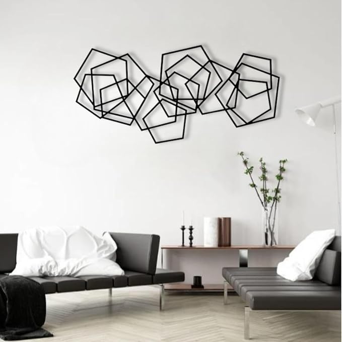 Metal Geometric Home Wall Decor ，Contemporary Minimalist Metal Wall Art, Abstract Decor for Home, Modern Sculpture for Living Room, Bedroom, Office Decoration (35"X17" / 90X44 CM)