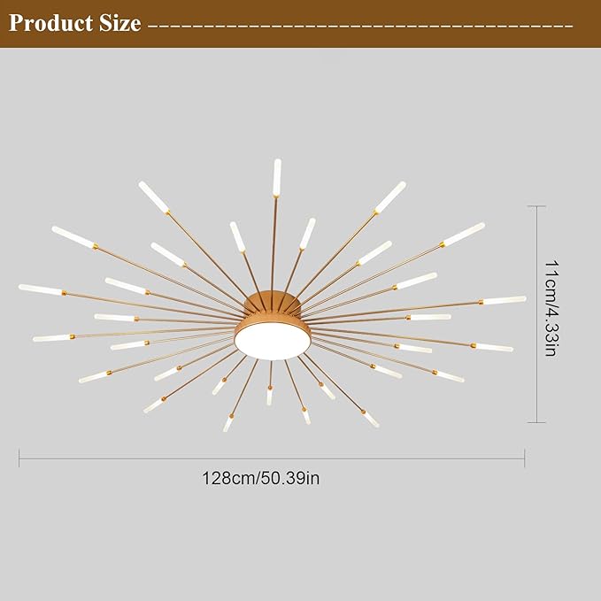 JAYMP Ceiling Light Modern Flower Shape Ceiling Lamp for Living Room Dining Room Flush Mount Metal Acrylic Sputnik Firework Petal LED Lighting Fixture (Matte Gold, 30+1 Lights)