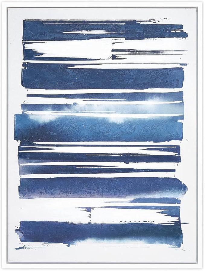 Empire Art Direct Abstract Wall Art Textured Hand Painted Canvas by Martin Edwards, White Frame, 40" x 30", Cobalt Streaks 1