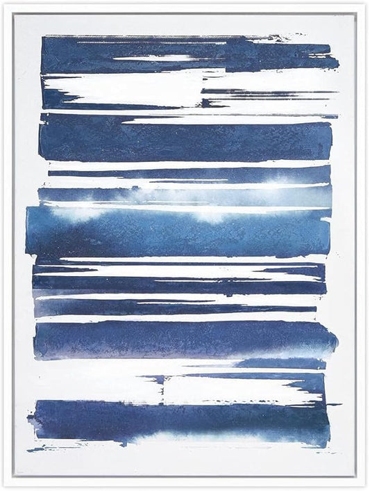 Empire Art Direct Abstract Wall Art Textured Hand Painted Canvas by Martin Edwards, White Frame, 40" x 30", Cobalt Streaks 1