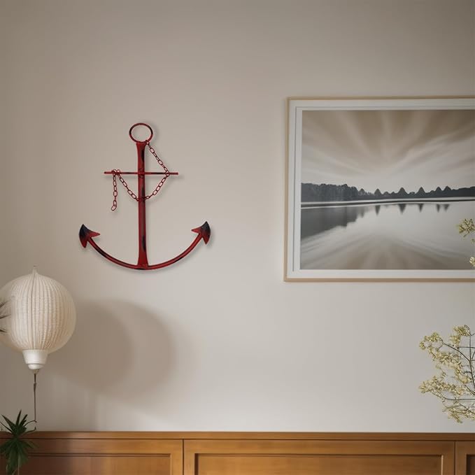 Fleecy day Nautical Anchor Wall Decor, 13in Antique Metal Anchor Art, Vintage Wall Hanging Decor for Bedroom, Living Room, Dorm