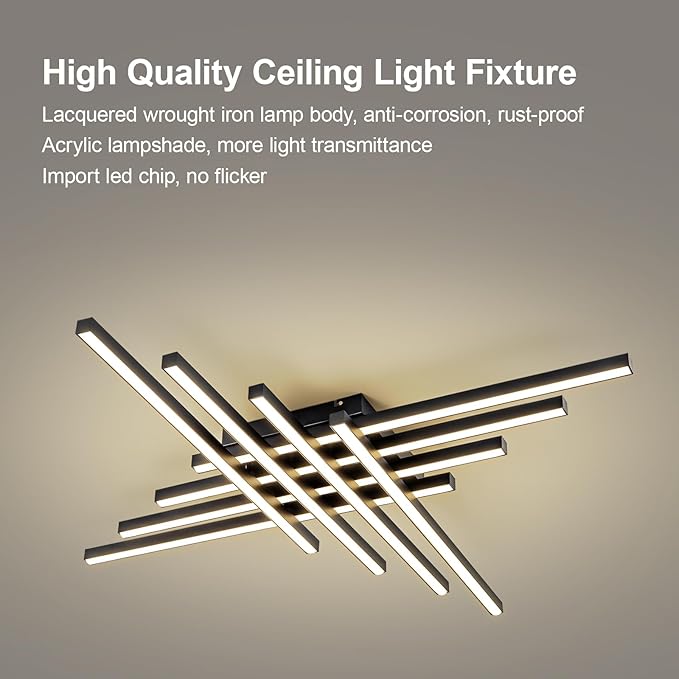 JAYMP Modern Ceiling Light with Remote, 45.7" Black Sputnik Ceiling Lamp, 128W Dimmable LED Lighting Fixture for Dining Room, Living Room, Kitchen Island, 8 Lights