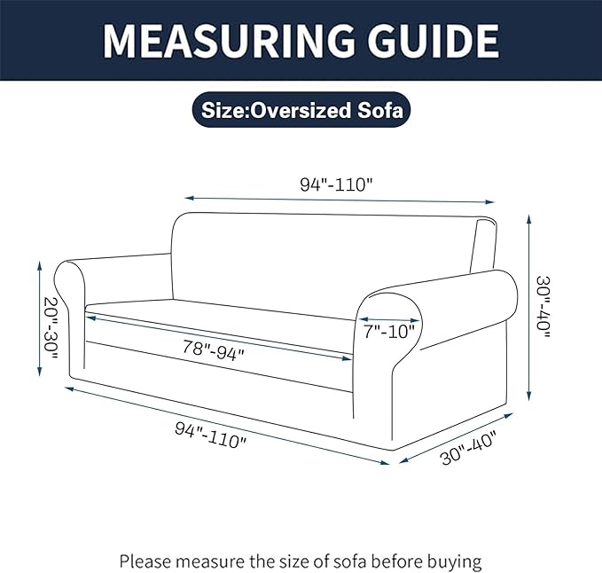 Cupuamon 2025 New Stretch Oversized Sofa Slipcovers Couch Sofa Cover for 4 Seater Furniture Protector Covers with Elastic Bottom Jacquard Fabric Small Checks for Pets, Kids - Charcoal