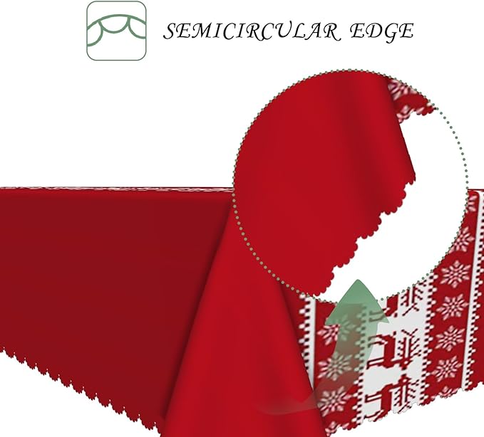60x84 Inch Christmas Theme Rectangle Tablecloth Winter Snowflakes Reindeer Red Table Cloth Washable Durable Table Cover for Kitchen Dining Banquet Ugly Christmas Sweater Party Decor