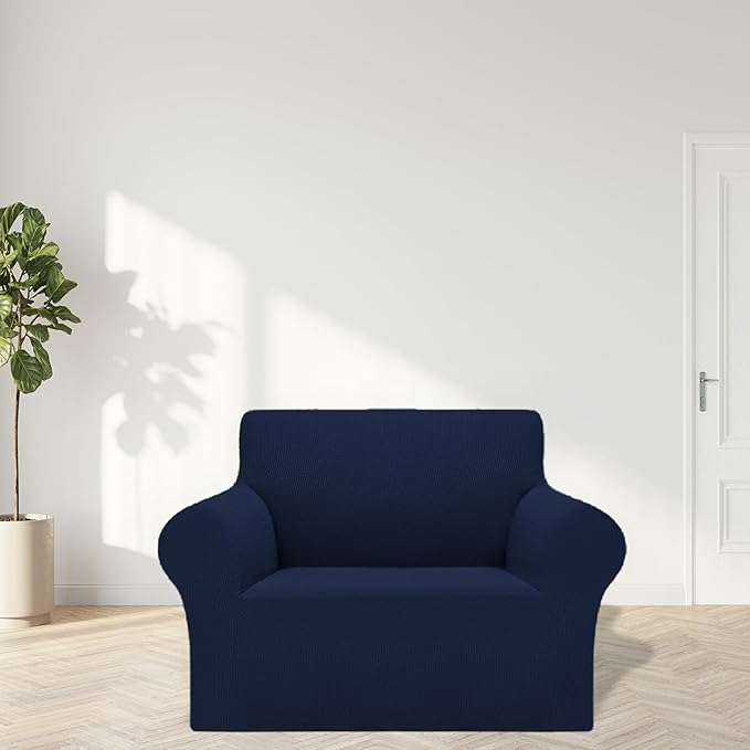 Cupuamon 2025 New Stretch Chair Sofa Slipcovers Couch Cover for 1 Seater Furniture Protector Sofa Covers with Elastic Bottom Jacquard Fabric Small Checks for Pets, Kids - Navy