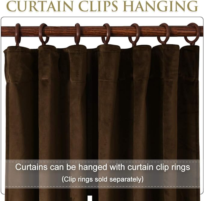 StangH Brown Velvet Curtains 84 inches Back Tab Soft Thick Blackout Thermal Insualted Window Drapes for Patio Door Blinds Elegant Home Decoration, W52 x L84, 2 Panels