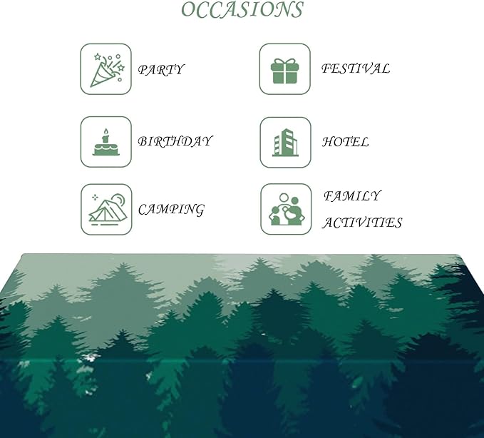 60x102 Inch Nature Rectangular Tablecloth Misty Pine Forest Silhouette Table Cloth Waterproof Durable Table Cover for Party Picnic Indoor Gaming Room Decor