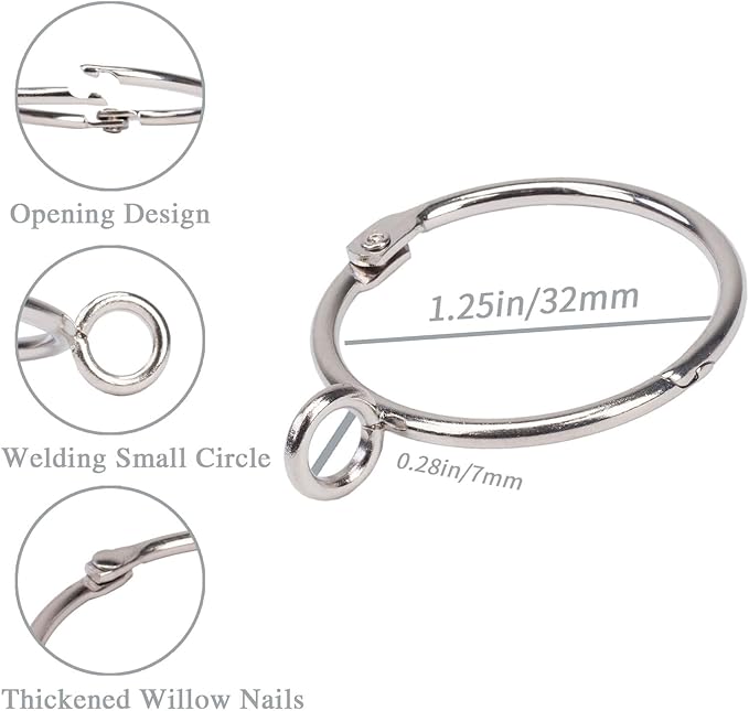 Openable Curtain Rings with Eyelet,24PCS Curtain Rings,Drapes Rings 1.25 in Interior Diameter,Hinge Snap-Joint Design, Fits Curtain Rods Up to 1 Inches Silver TXZWJZ