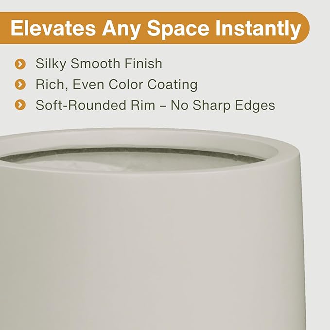 13" H x 12.6" D Conico Fiberstone Round Planter - Christmas Tree Planter, Smooth Finishes, Weather Resistant for Indoor and Outdoor Use, Included 2 Extra Coco Mats (Taupe, 10" Pot Opening)