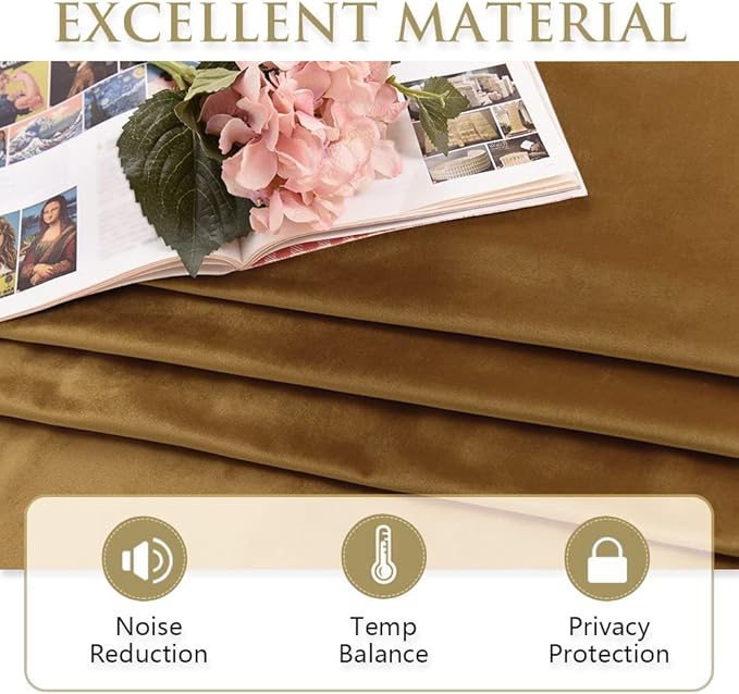 StangH Velvet Curtains Gold Brown 84 inches Long for Bedroom, Back Tab Heavy Thick Thermal Insulated Light Blocking Window Drapes for Living Dining Room/Home Office, W52 x L84, 2 Panels