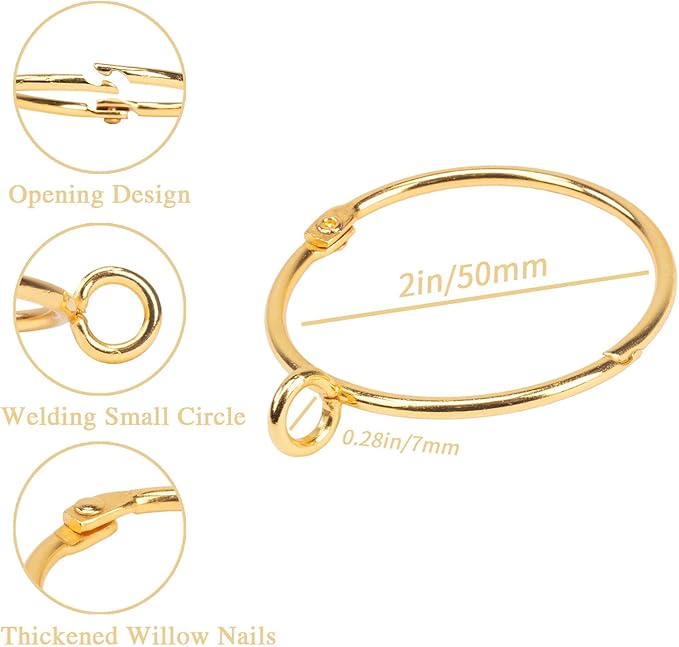 Openable Curtain Rings with Eyelet,24PCS Curtain Rings,Drapes Rings 2 in Interior Diameter,Hinge Snap-Joint Design, Fits Curtain Rods Up to 1.8 Inches Gold TXZWJZ