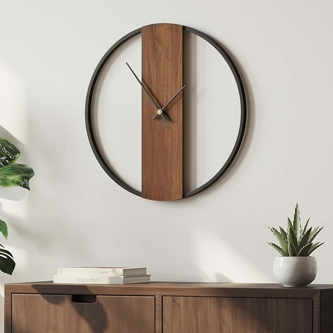 Wall Clock Decorative Modern Minimalist Wall Clocks for Living Room Decor, 16 Inch Silent Non Ticking Battery Operated Rustic Big Clock with Walnut Dial for Bedroom, Kitchen, Farmhouse, Office