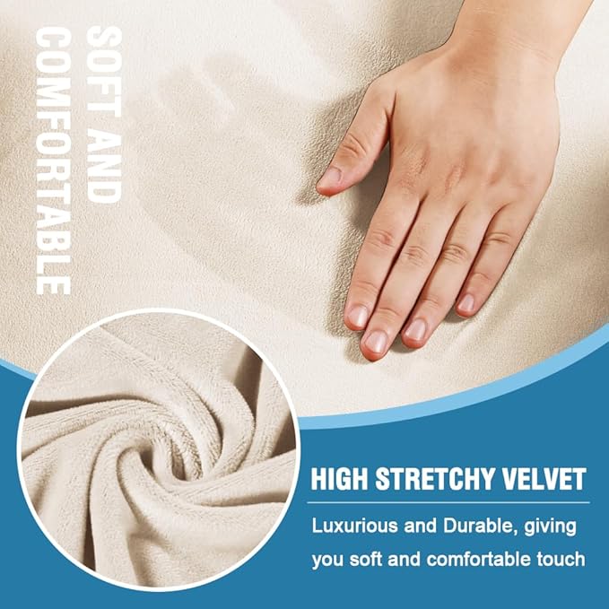 H.VERSAILTEX Sofa Cover 2 Piece T Cushion Armchair Slipcovers Thick Velvet Couch Cover Stretch T Cushion Sofa Covers for 1 Cushion Couch with 1 Individual T Cushion Covers, Cream