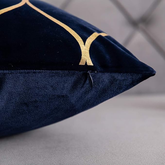 Gold Velvet Euro Sham Pillow Covers Navy: 2 Pack 26x26 Inch Square Decorative Pillow Cases for Bedroom Sofa Couch Living Room