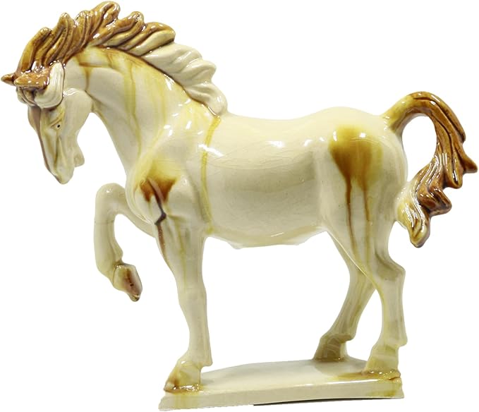 Hand Made Ceramic Horse Statue-8 inch-Tang Tri-Color Cultural Art Piece,Museum Collection Inspired Home and Office Decor (Ivory)