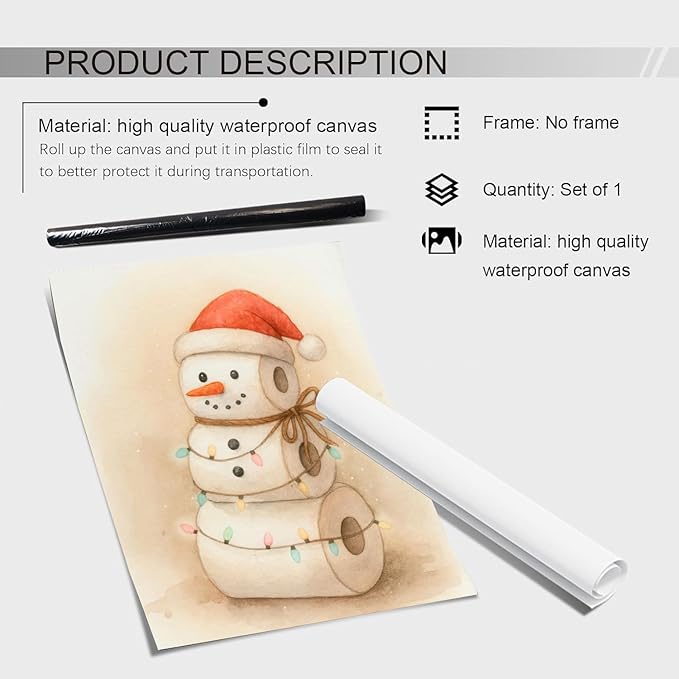 Whimsical Toilet Paper Snowman Christmas Wall Art Print,Funny Christmas Bathroom Decor,Cute Holiday Toilet Pape Snowman Painting,Toilet Poster, Rustic Winter Print