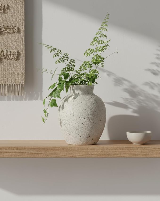 6.1 Inch White Ink Dot Vase, Rustic Ceramic Vase for Home Decor, Farmhouse Decorative Flower Vase for Living Room,Entryway, Table Centerpiece, Perfect for Pampas Grass, Eucalyptus
