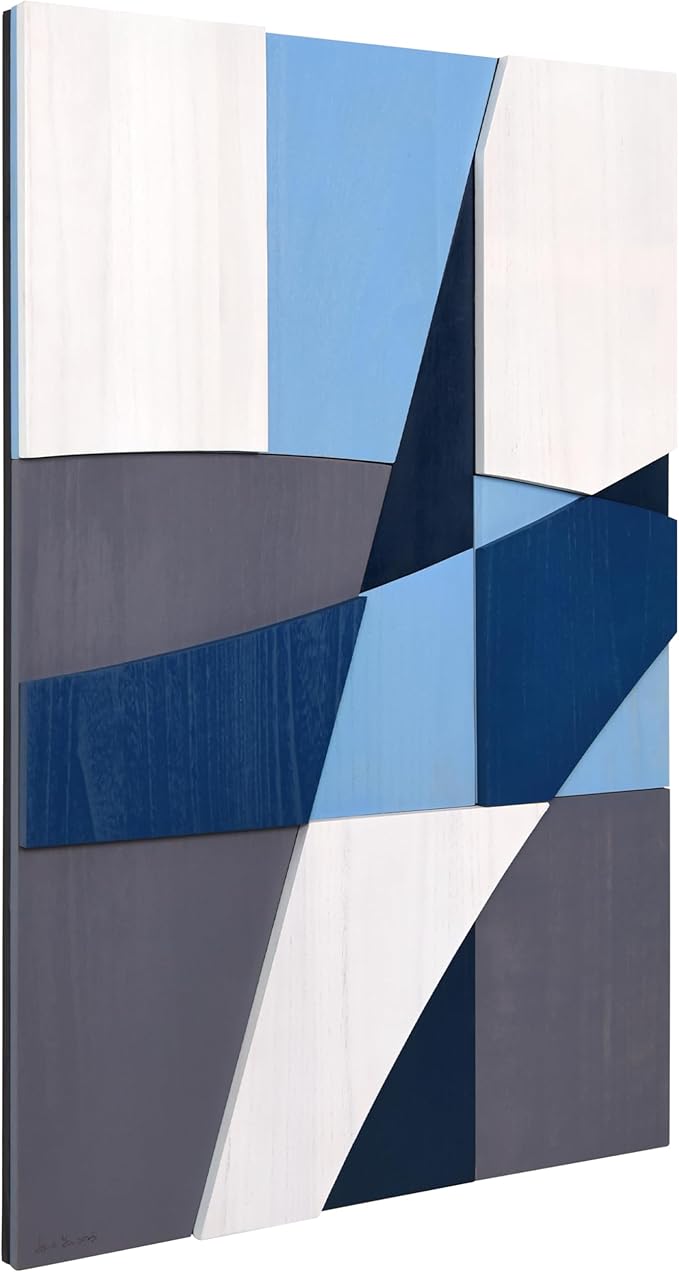 Empire Art Direct "Whispers of Blues I Hand Made & Hand Finished Solid Wood Abstracts, Ready to Hang, Living Room, Bedroom & Office, 36" x 24"x 1.42"
