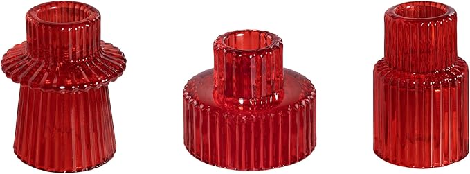 WELLIFE 3 Pcs Red Taper Candle Holder, Glass Candlestick Holder, Red Tapered Candlestick Holders for Party, Wedding Decorations, Table Centerpieces and Christmas