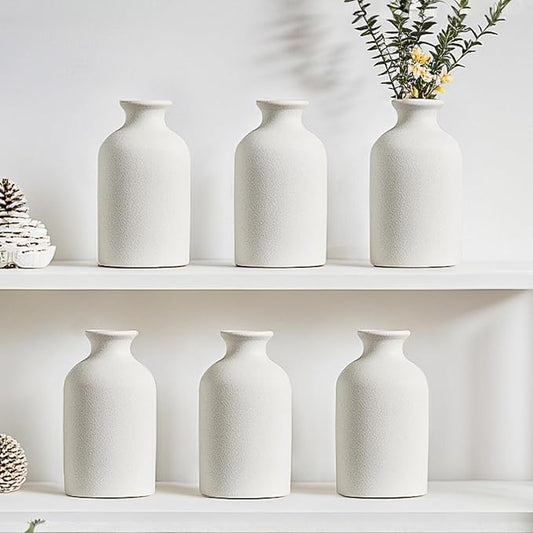 Modern White Small Ceramic Vase Set of 6 for Living Room Bedroom 4.72'' Minimalist Fresh Flower Vases for Home Decor Office Centerpieces Fireplace Nordic Style Gift for Fake Plant 6 Pack