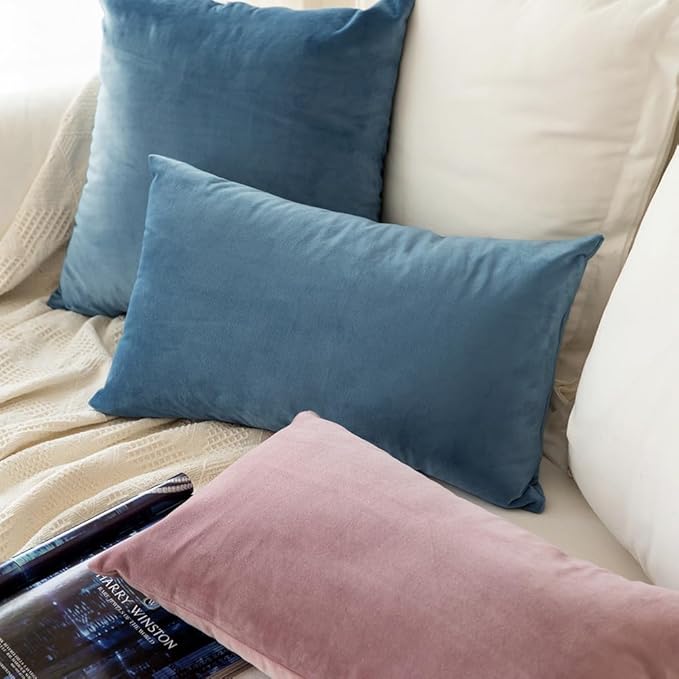MIULEE Velvet Throw Pillow Covers 12x20 Inch Pack of 2,Soft Solid Decorative Lumbar Pillowcases Modern Luxury Home Decor for Bed Couch Sofa Bedroom Livingroom,Blue Gray