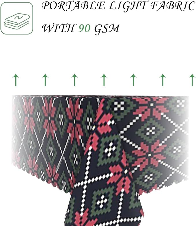 52x70 Inch Xmas Theme Rectangle Tablecloth Rhombus Geometric Flower Table Cloth Washable Durable Table Cover for Kitchen Dining Banquet Ugly Christmas Sweater Party Decor
