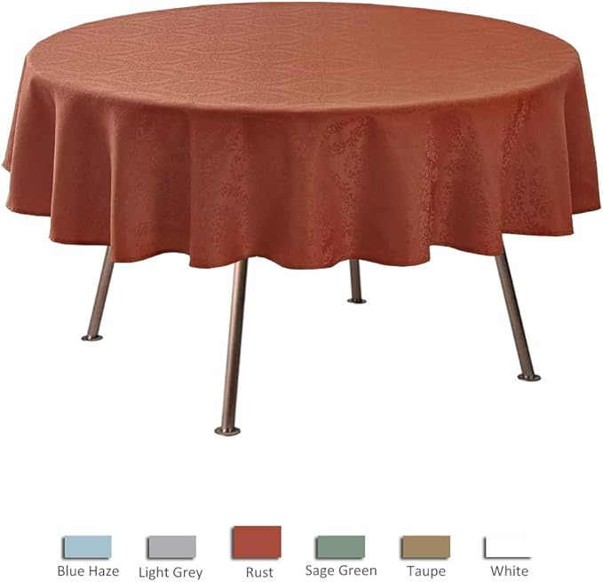 maxmill Jacquard Round Table Cloth Damask Design Waterproof Antiwrinkle Heavy Weight Soft Tablecloths for Circular Table Cover and Kitchen Dinning Tabletop Round 70 Inch Rust