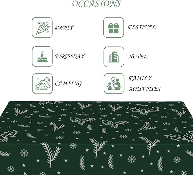 70x90 Inch Christmas Rectangle Tablecloth Winter Mistletoe Snowflakes Green Washable Durable Table Cover for Kitchen Dining Holiday Xmas Party Decor