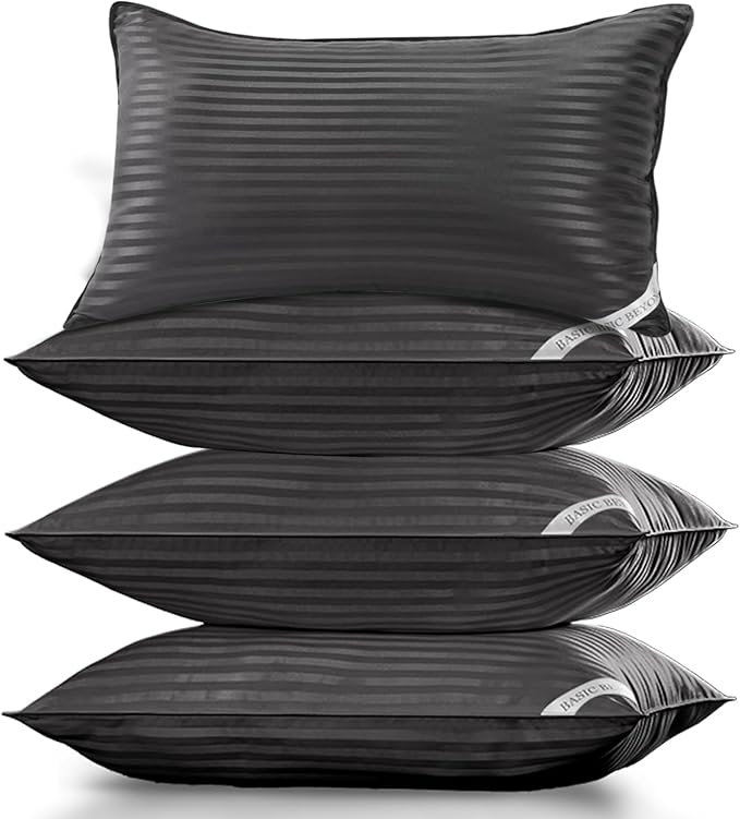 Basic Beyond Bed Pillows Queen Size Set of 4 - Down Alternative Pillows for Sleeping, Soft 20 x 28 Inches 4 Pack Queen Pillows for Back, Stomach or Side Sleepers, Black