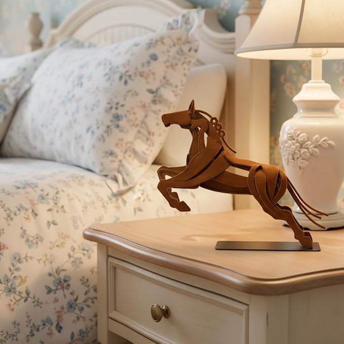 Handcrafted Flocked Iron Horse Sculpture, Handmade Rustic Metal Horse Statue, Dynamic Leaping Horse Figurine for Home Decor, Office Desk Decor, Gift for Horse Lovers