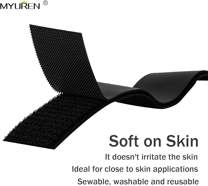 Sew on Hook and Loop Strips 1in x 5yd | Easy to Sew | Excellent Grip | Non-Adhesive Back Nylon Strips Fabric Fastener Non-Adhesive Interlocking Tape for Clothing Sewing Crafts and DIY Projects, Black