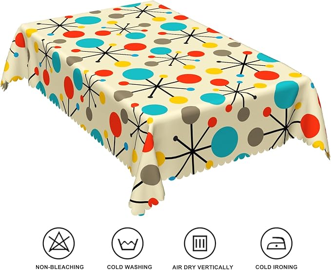 54x108inches Mid Century Tablecloth Modern Atomic Retro Table Cloth Water Resistant Oil Proof Rectangle Table Cover for Dining Room Kitchen Home Decorations Indoor and Outdoor Party Picnic