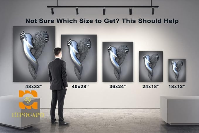 3D Metal Effect Wall Art - 3D Metal Canvas Art, Silver Modern Abstract hug Lovers Painting Picture Poster Prints for Bathroom, Romantic Couple Living Room Canvas Wall Art Framed 12”x18”x1Pcs