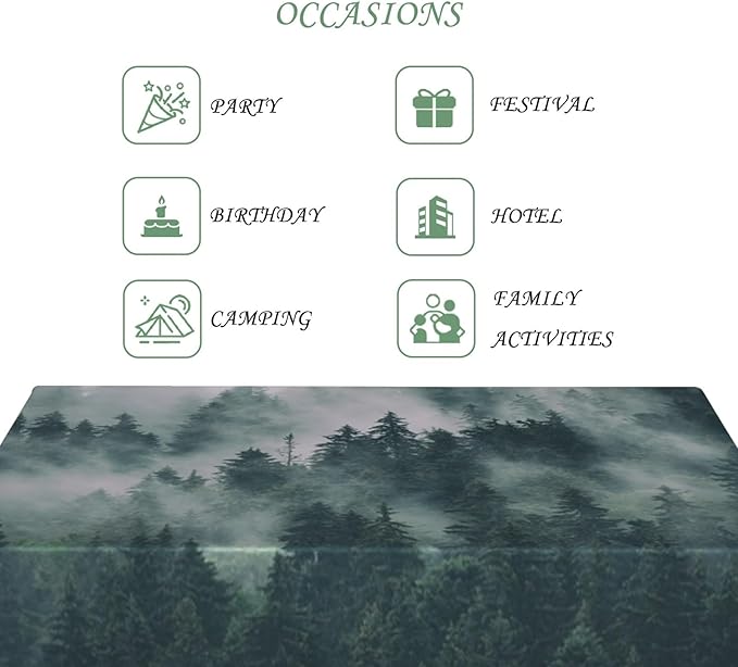 60x102 Inch Nature Rectangular Tablecloth Mystic Mountain Pine Tree Table Cloth Waterproof Durable Table Cover for Holiday Picnic Dinner BBQ Decor
