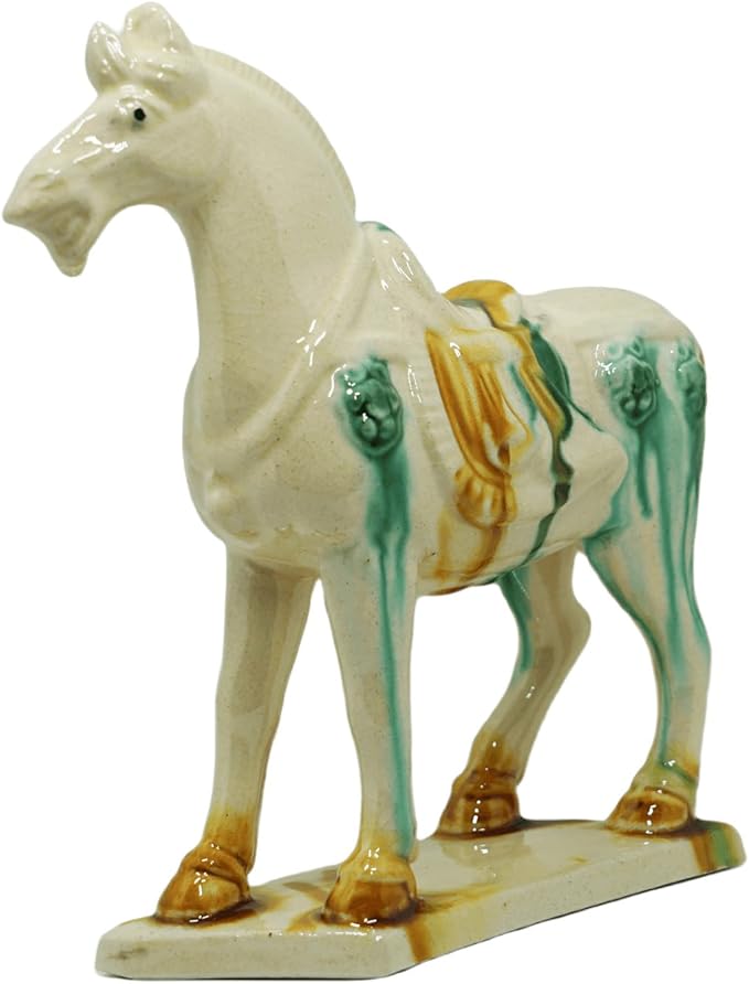Handmade -Tang Dynasty Tri-Color Horse Sculpture Ceramic Horse-19cm Cultural Art Piece for Home,Bookcase or Office Decor (Ivory)