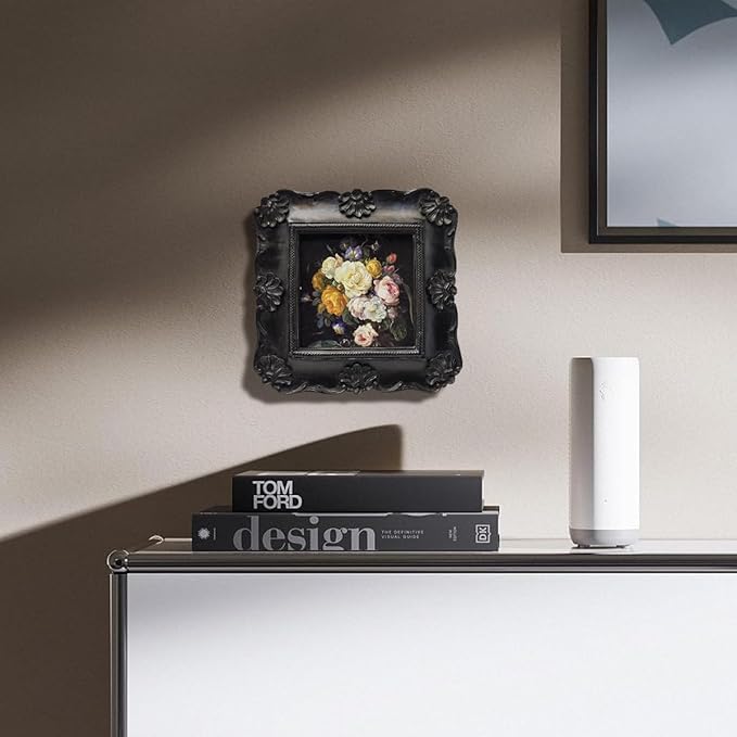 SYLVIA'S SHOP 4x4 Small Vintage Picture Frame, Antique Black Ornate Square Photo Frame, for Tabletop and Wall Display, Decorative Floral Design Retro Home Decor, Photo Gallery Art