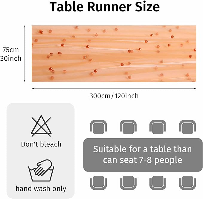 WELTRXE Pearl Table Runner Tulle 10ft, Boho Rustic Lace Table Runner 30x120 Inch for Wedding Decor Birthday Party Dining Table Cover, Orange
